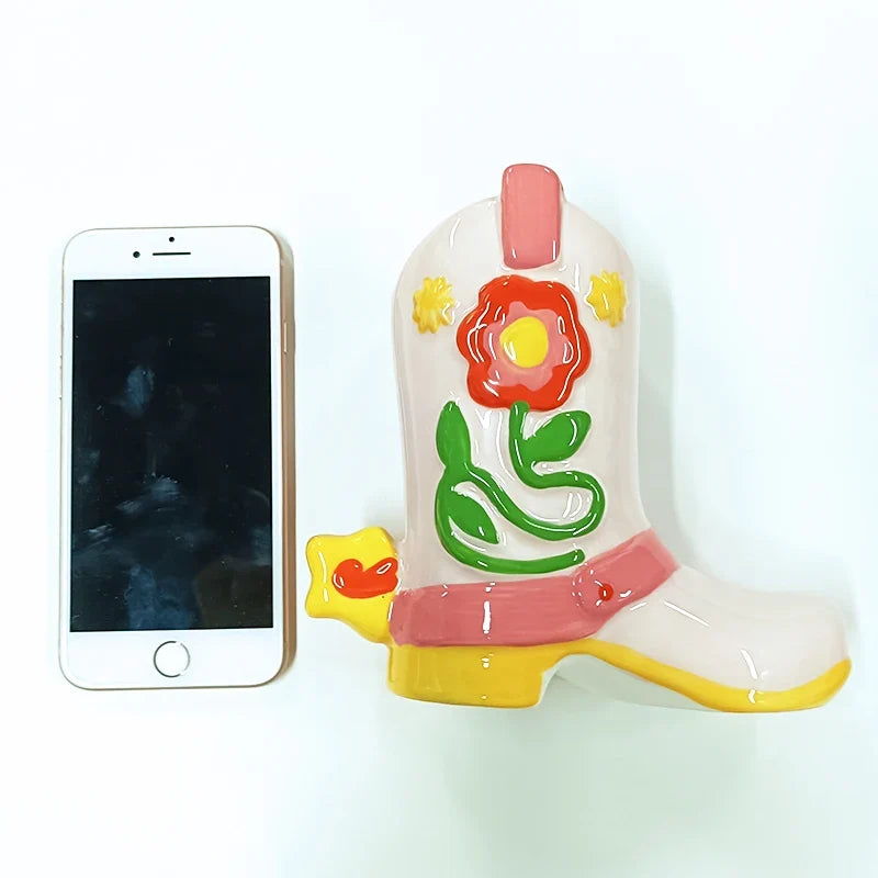 Ceramic Cowboy Boot Flower Vase