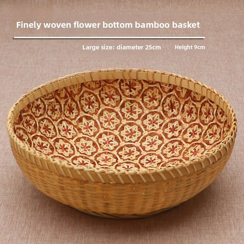 Round Hand-Woven Bamboo Storage Basket