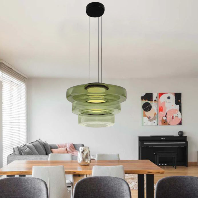 Bauhaus Glass Pendant Lamp - Layered Glass Hanging Light for Kitchen, Dining Room, Living Area, Cafe, Modern Artistic Design
