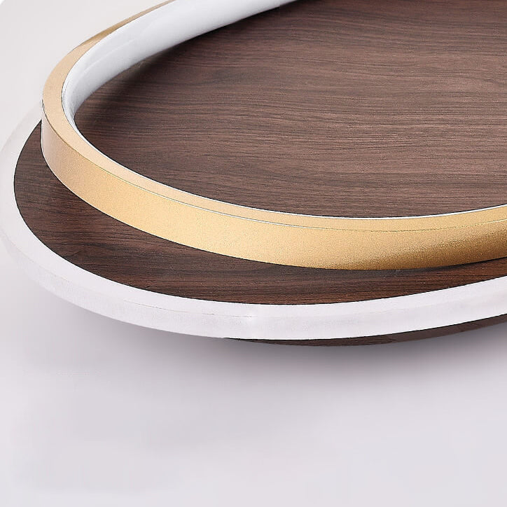 Walnut and Gold LED Ceiling Lamp - Modern Round Flush Mount Light for Bedroom, Study, Dining Room, Minimalist Warm Design