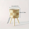 Bohemian Bamboo Woven Flower Stand | Handcrafted Rattan Planter with Wooden Legs