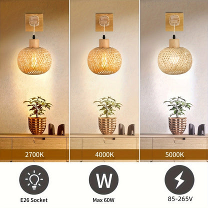 Wood and Rattan Wall Sconce - Handwoven Rustic Wall Light for Bedroom, Hallway, Dining Room, Coastal, Boho, Scandi Decor