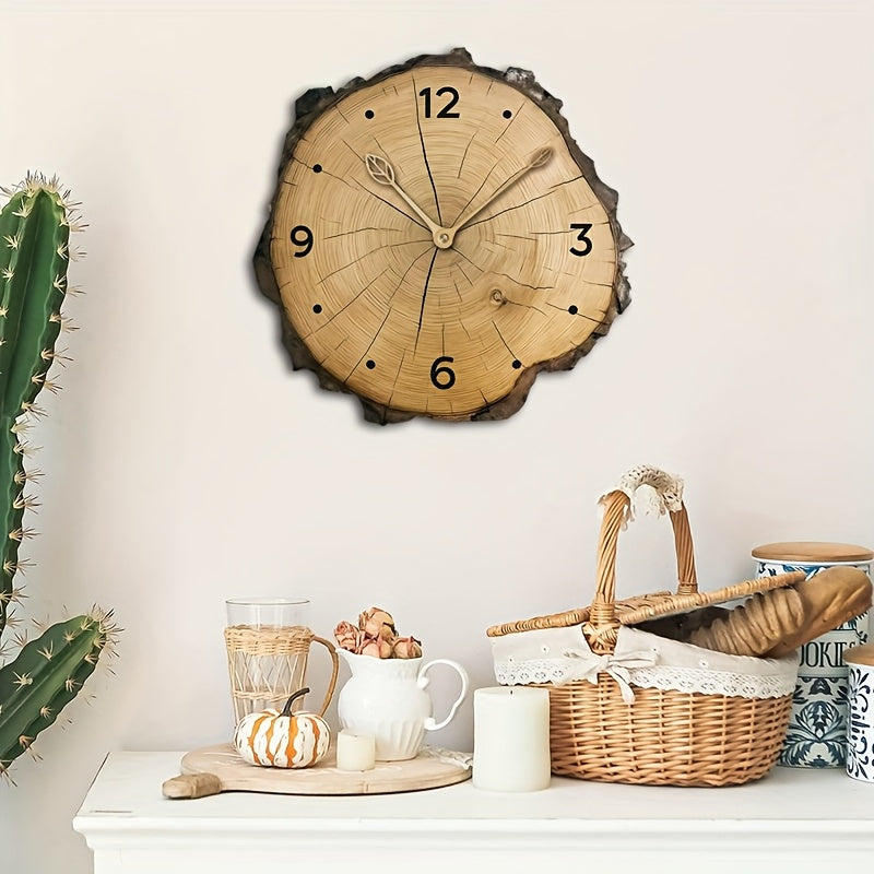 Wood Slice Wall Clock - Rustic Log Look Silent Clock for Farmhouse Kitchen, Living Room, Bedroom, Boho Scandinavian Decor