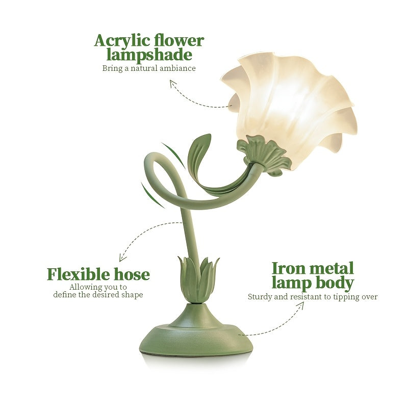 Floral Table Lamp USB Powered - Flower Shade Accent Light for Bedroom, Living Room, Reading Corner, Romantic Soft Glow