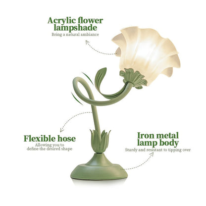 Floral Table Lamp USB Powered - Flower Shade Accent Light for Bedroom, Living Room, Reading Corner, Romantic Soft Glow