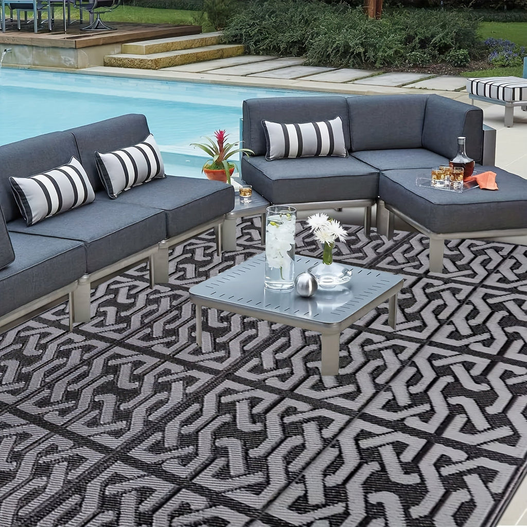 Reversible Outdoor Rug | Black & Grey Modern Patio Mat