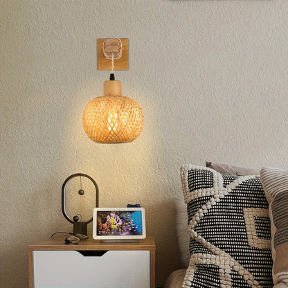 Wood and Rattan Wall Sconce - Handwoven Rustic Wall Light for Bedroom, Hallway, Dining Room, Coastal, Boho, Scandi Decor