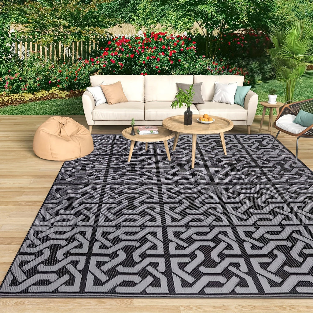 Reversible Outdoor Rug | Black & Grey Modern Patio Mat