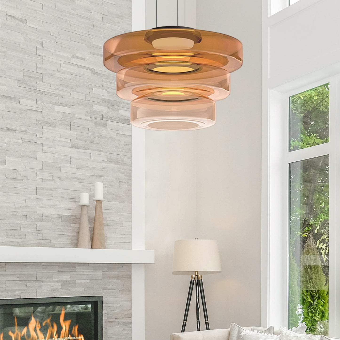 Bauhaus Glass Pendant Lamp - Layered Glass Hanging Light for Kitchen, Dining Room, Living Area, Cafe, Modern Artistic Design