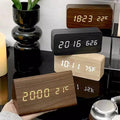 LED smart alarm clock wooden design