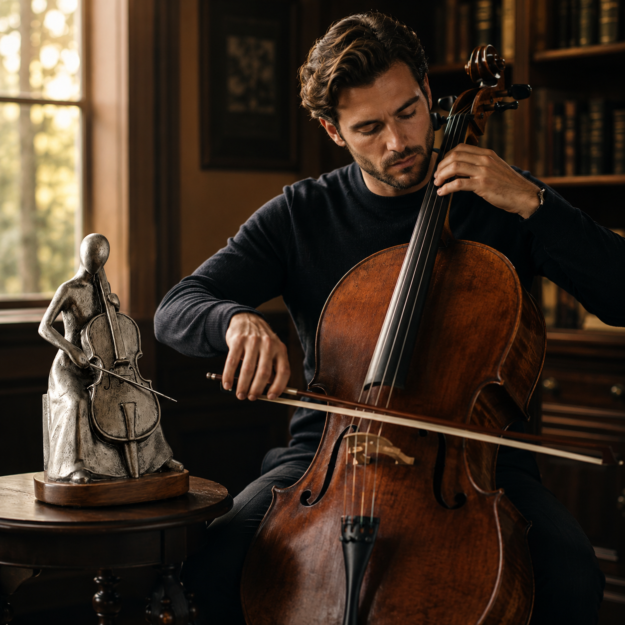 Abstract Musician Figurines - Resin Cello & Guitar Sculptures