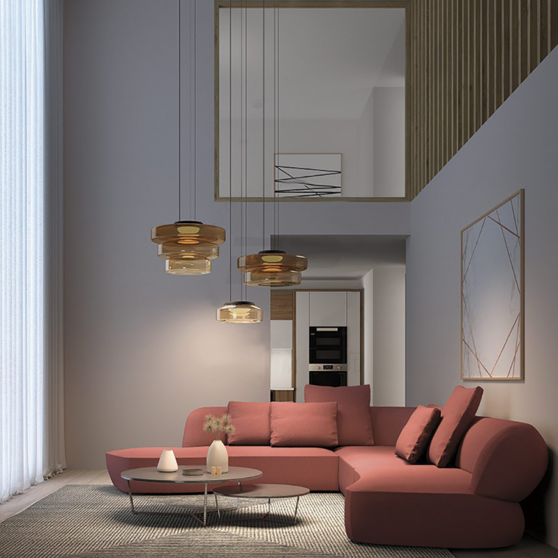Bauhaus Glass Pendant Lamp - Layered Glass Hanging Light for Kitchen, Dining Room, Living Area, Cafe, Modern Artistic Design