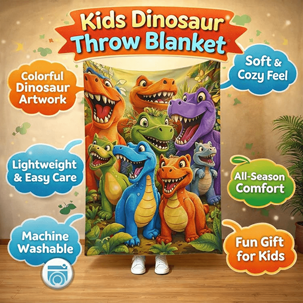 Kids Throw Blanket Colorful Dinosaur Cartoon Soft Fleece Bed Blanket