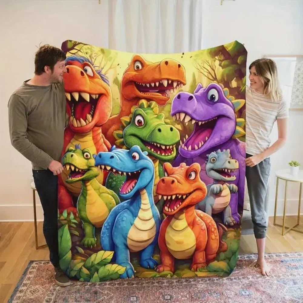 Kids Throw Blanket Colorful Dinosaur Cartoon Soft Fleece Bed Blanket