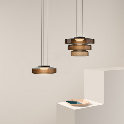 Bauhaus Glass Pendant Lamp - Layered Glass Hanging Light for Kitchen, Dining Room, Living Area, Cafe, Modern Artistic Design