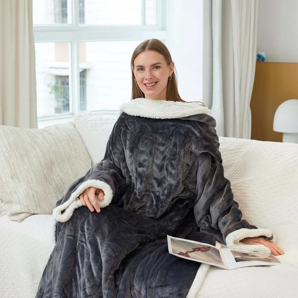 Wearable Electric Heated Blanket - Sherpa Fleece Throw for Adults, 6 Heat Levels 86-122F for Sofa, Reading, Movie Nights