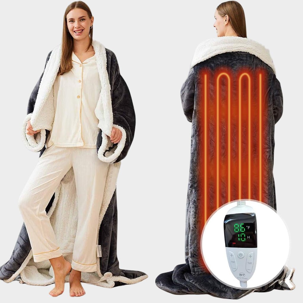 Wearable Electric Heated Blanket - Sherpa Fleece Throw for Adults, 6 Heat Levels 86-122F for Sofa, Reading, Movie Nights