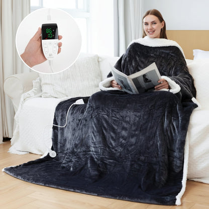 Wearable Electric Heated Blanket - Sherpa Fleece Throw for Adults, 6 Heat Levels 86-122F for Sofa, Reading, Movie Nights