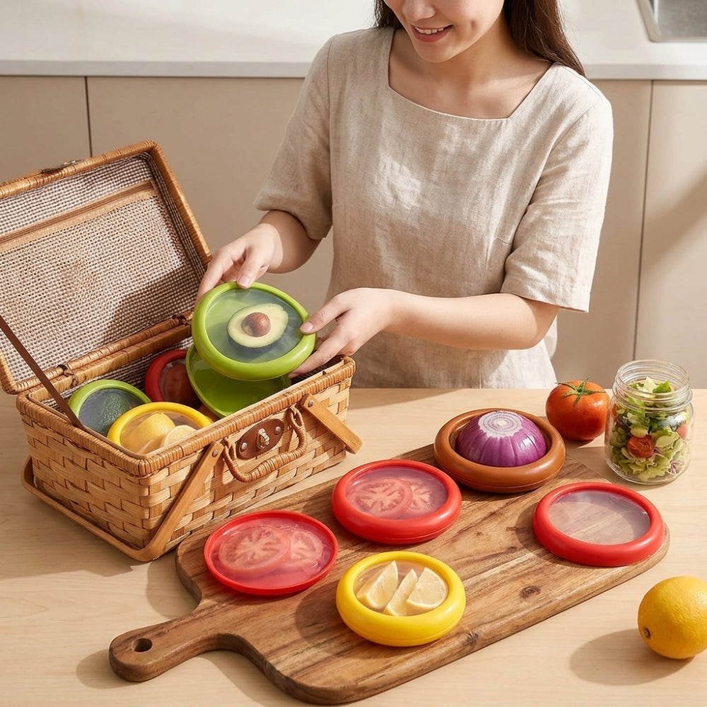 Silicone Food Storage Lids Reusable - Stretch Produce Covers for Cut Fruit, Vegetables, Avocado, Bowls, Tins, Plastic Free