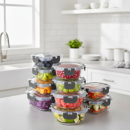 Glass Food Storage Containers Airtight - Borosilicate Meal Prep Set with Snap Lids, Leak Proof, Microwave and Oven Safe