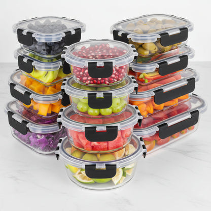 Glass Food Storage Containers Airtight - Borosilicate Meal Prep Set with Snap Lids, Leak Proof, Microwave and Oven Safe