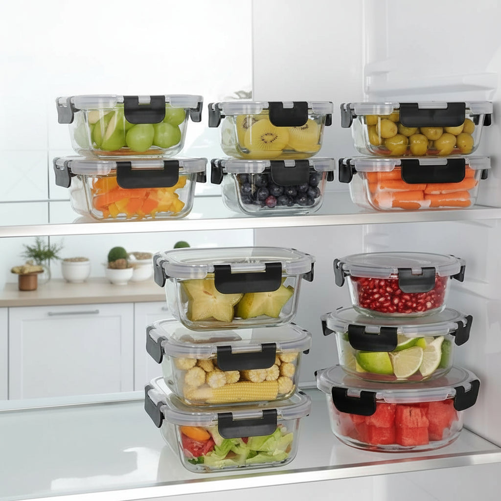 Glass Food Storage Containers Airtight - Borosilicate Meal Prep Set with Snap Lids, Leak Proof, Microwave and Oven Safe