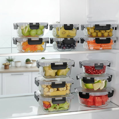 Glass Food Storage Containers Airtight - Borosilicate Meal Prep Set with Snap Lids, Leak Proof, Microwave and Oven Safe