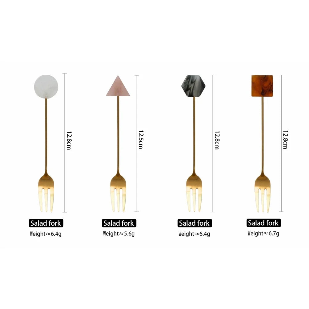 Gold-Plated Geometric Spoon and Fork Set