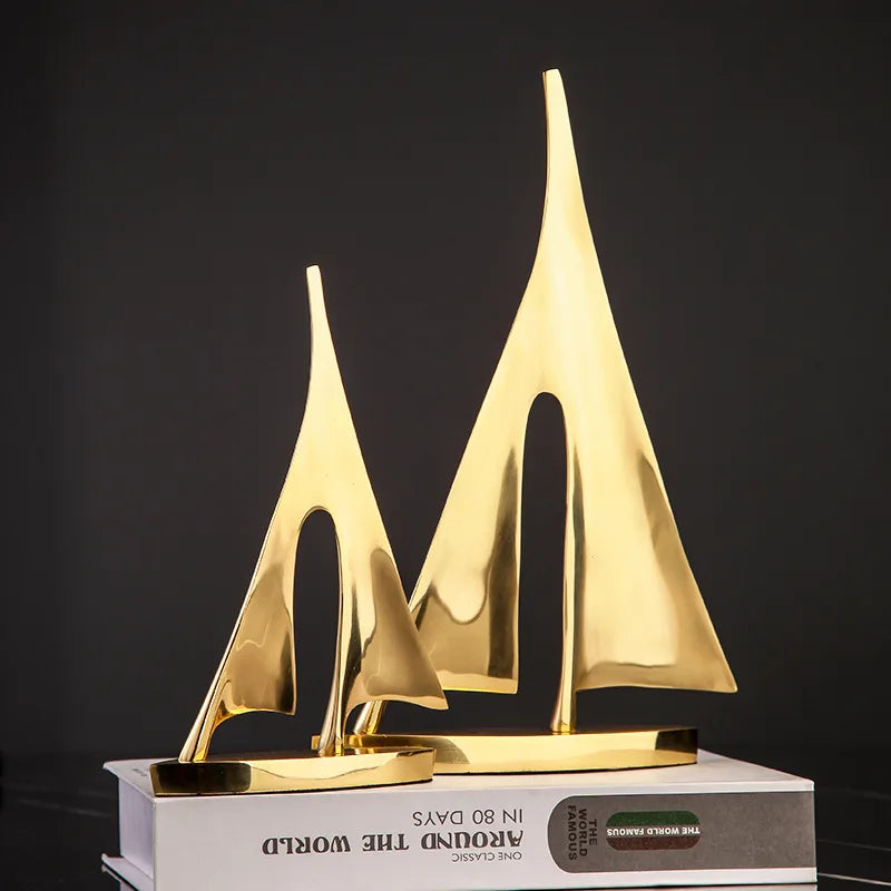 Abstract Geometric Metal Sailboat Sculpture