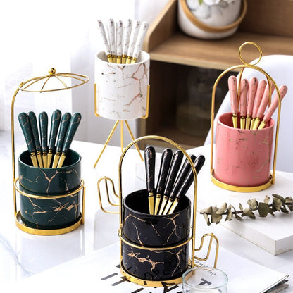 Marbled Ceramic Utensil Crock