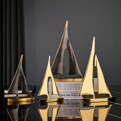 Abstract Geometric Metal Sailboat Sculpture