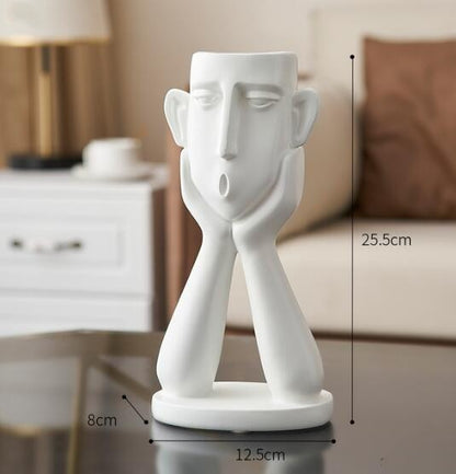 Flower Pot with Abstract Figure Decoration