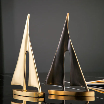 Abstract Geometric Metal Sailboat Sculpture