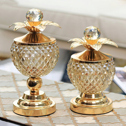 Golden Crystal Glass Storage with Cover