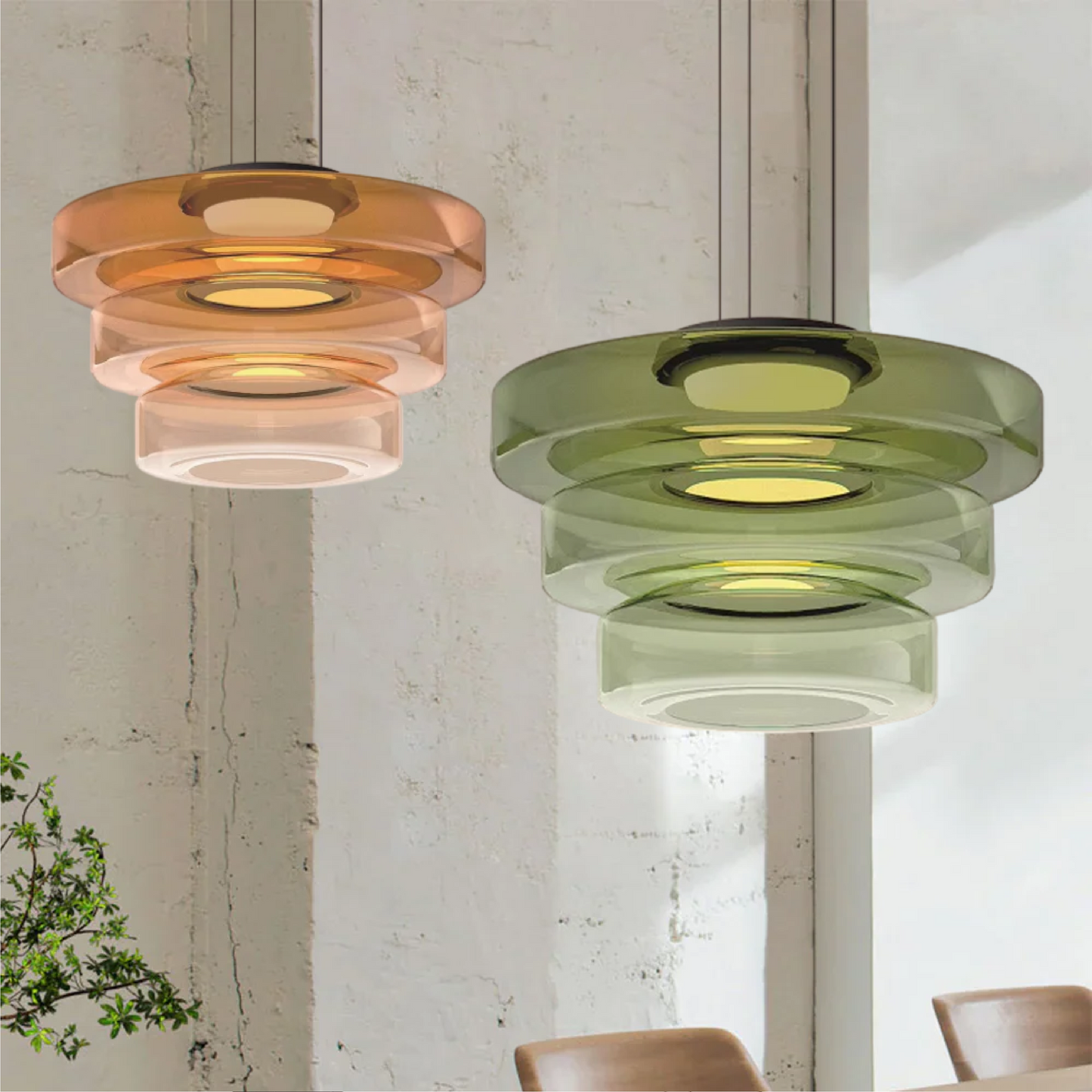Bauhaus Glass Pendant Lamp - Layered Glass Hanging Light for Kitchen, Dining Room, Living Area, Cafe, Modern Artistic Design