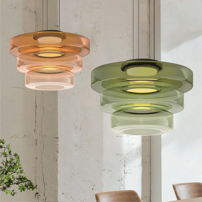 Bauhaus Glass Pendant Lamp - Layered Glass Hanging Light for Kitchen, Dining Room, Living Area, Cafe, Modern Artistic Design