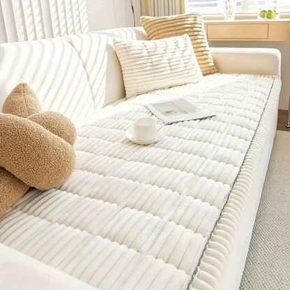 Plush Couch Cover Pleated Edges Sofa Protection Comfort