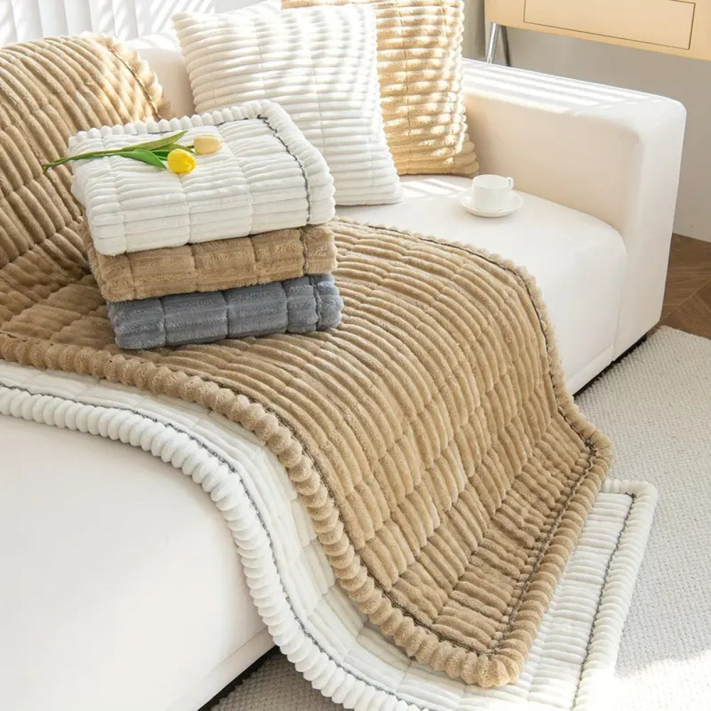 Plush Couch Cover Pleated Edges Sofa Protection Comfort