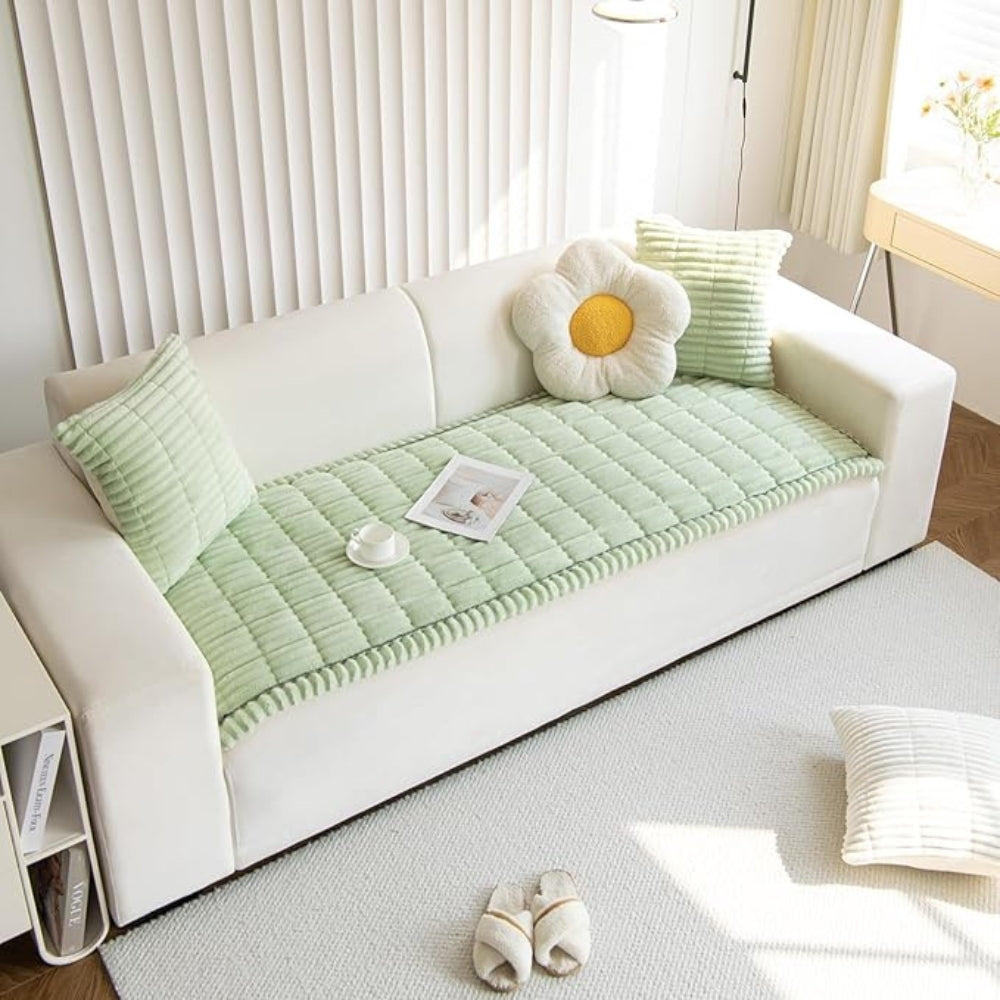 Plush Couch Cover Pleated Edges Sofa Protection Comfort