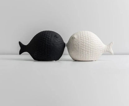 Black and White Ceramic Fish Sculpture