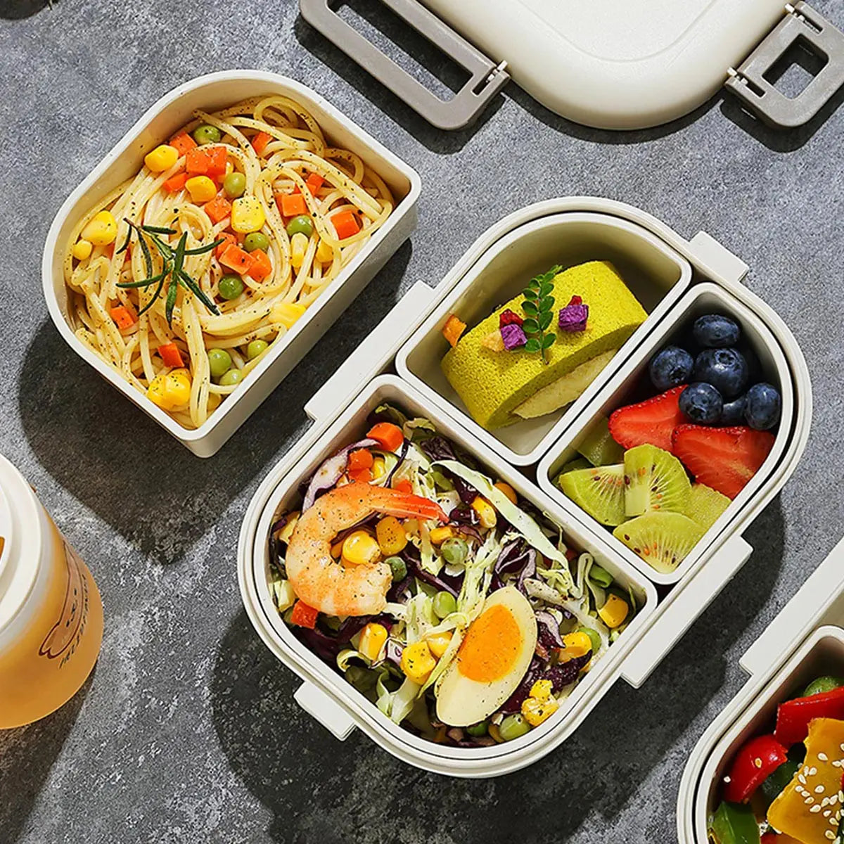 Bento Lunch Box 800ml Leak Proof - Portable Food Container with 3 Removable Compartments for Kids, School, Work, Travel