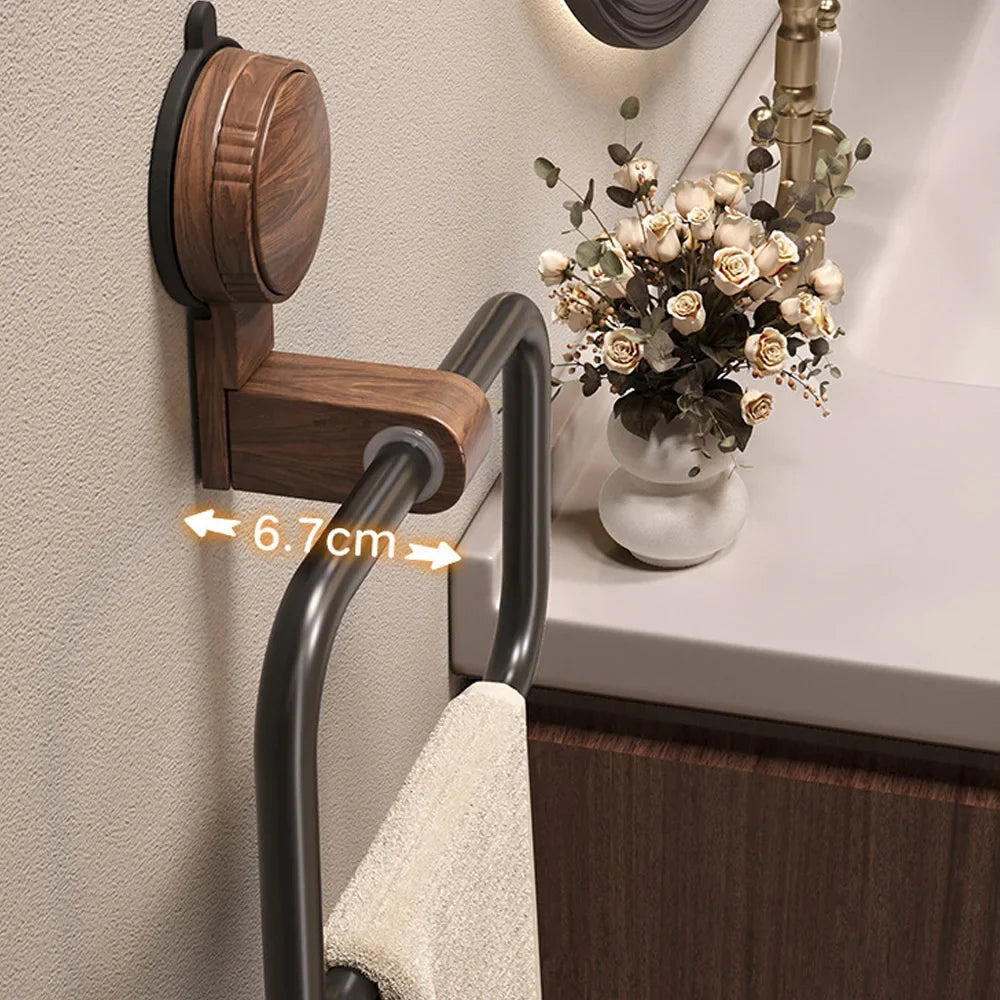 Vintage Wood & Metal Suction Cup Towel Ring