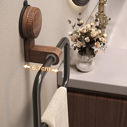 Vintage Wood & Metal Suction Cup Towel Ring