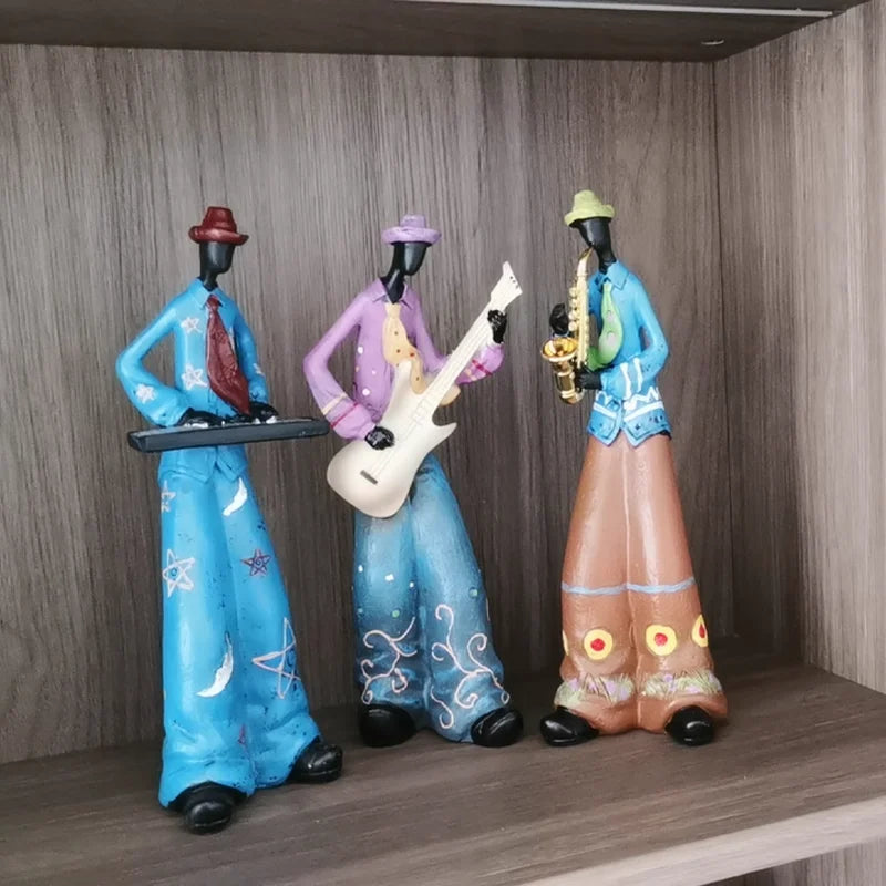 Retro Bookshelf Band Figurines - Cute Cartoon Home Decor Gifts