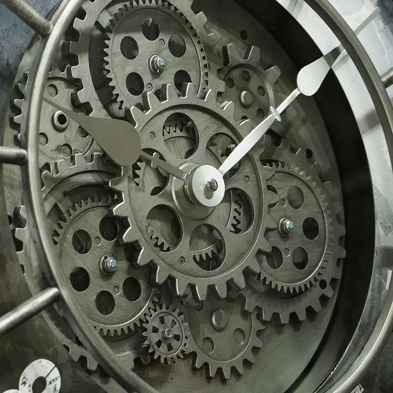 Oversized Industrial Moving Gear Roman Numeral Wall Clock