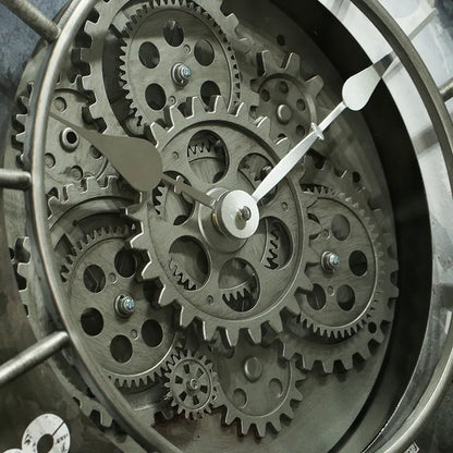 Oversized Industrial Moving Gear Roman Numeral Wall Clock
