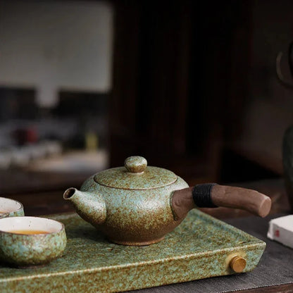 Coarse Pottery Side Handle Teapot