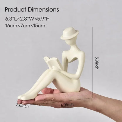 Abstract Reading Woman Bookshelf Statue