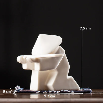 Ceramic Samurai Figurine - Geometric Oriental Desk Decor