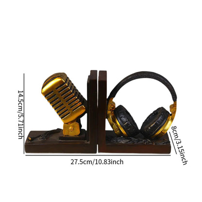 Microphone Headset Bookends - Unique Resin Desk Decor